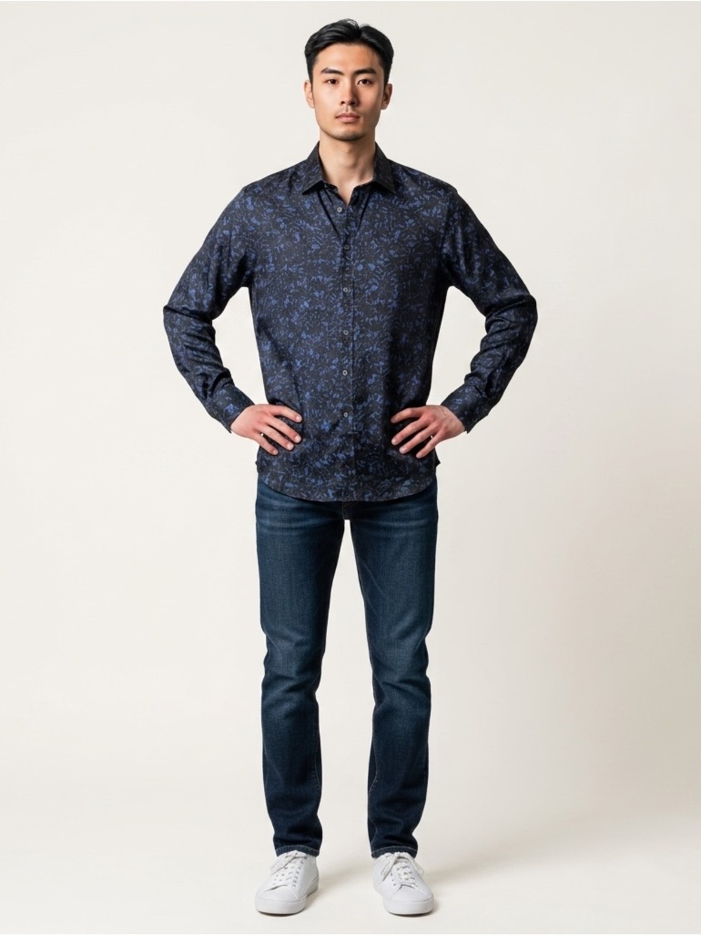 Equipment Homme Slim Fit Shirt Men’s Medium Slate Blue Black Floral Print NWT
